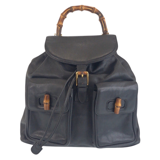 GUCCI Backpack 006 2040 0016 leather Black GoldMetal Bamboo