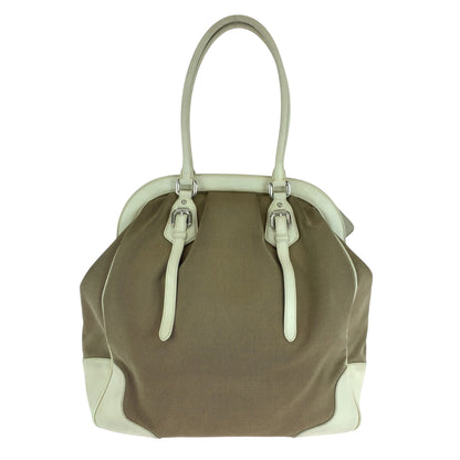PRADA Handbag canvas Brown Logo jacquard