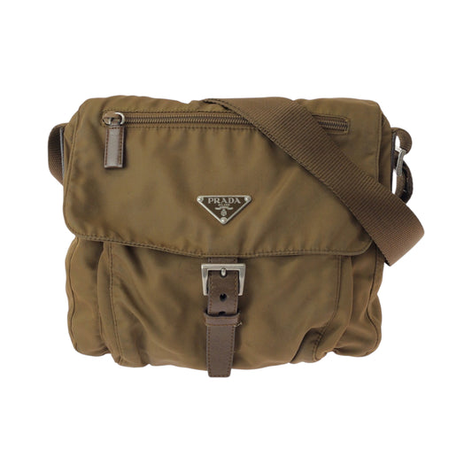 PRADA Shoulder Bag 1BD994 Nylon Camel Brown SilverMetal Test Triangle With logo