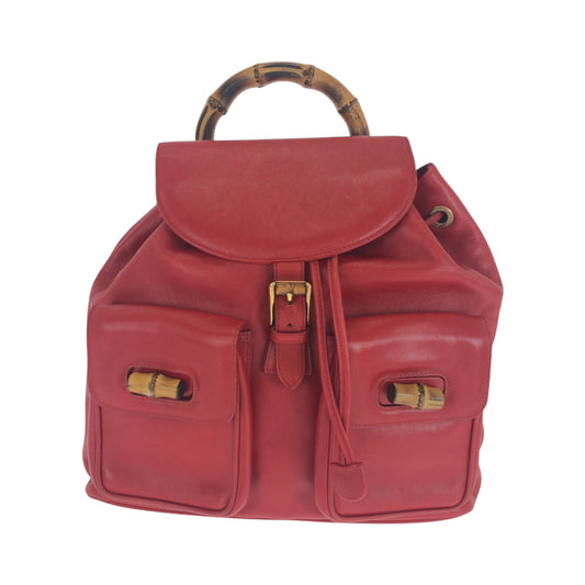GUCCI Backpack 003 2058 0016 leather Red Brown Gold Metal Bamboo