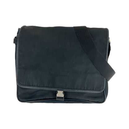 PRADA Shoulder Bag V166 Nylon Black SilverMetal Test Triangle With logo