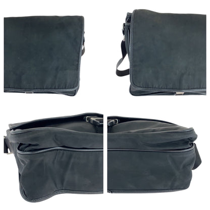 PRADA Shoulder Bag V166 Nylon Black SilverMetal Test Triangle With logo