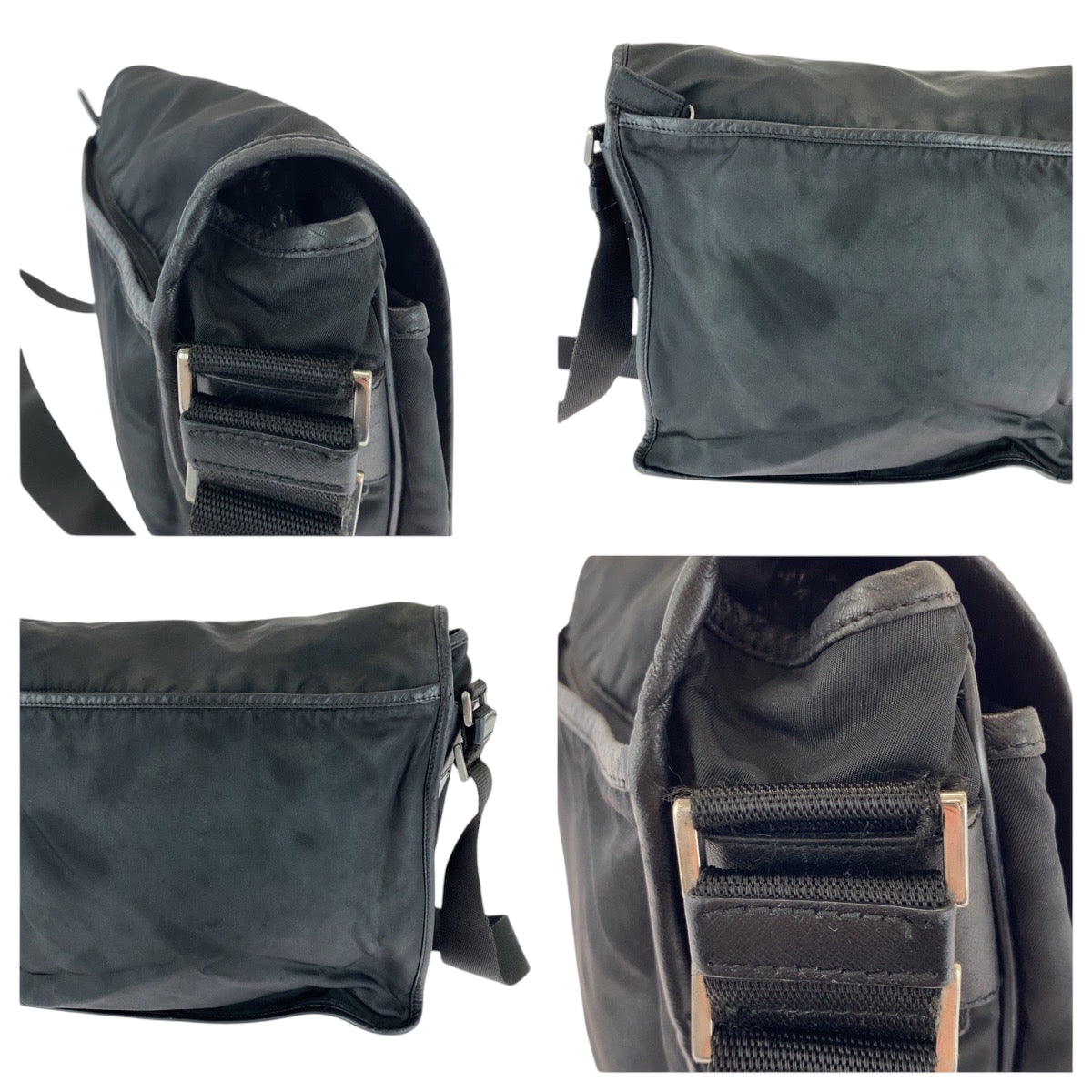 PRADA Shoulder Bag V166 Nylon Black SilverMetal Test Triangle With logo