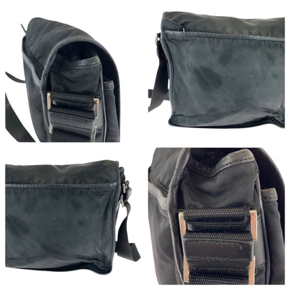 PRADA Shoulder Bag V166 Nylon Black SilverMetal Test Triangle With logo