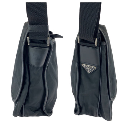 PRADA Shoulder Bag V166 Nylon Black SilverMetal Test Triangle With logo