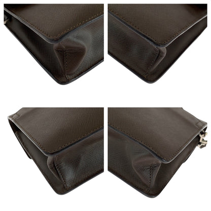PRADA Clutch bag leather Brown Silver Metal Safiano Triangle With logo