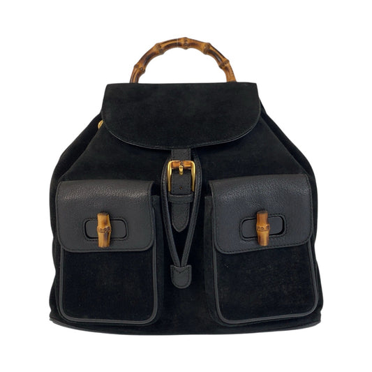 GUCCI Backpack 003 2058 0016 Suede Black GoldMetal Bamboo