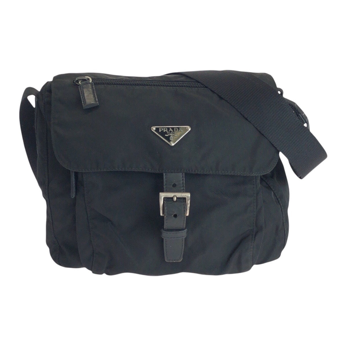 PRADA Shoulder Bag Nylon Black SilverMetal Test Triangle With logo