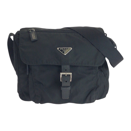 PRADA Shoulder Bag Nylon Black SilverMetal Test Triangle With logo