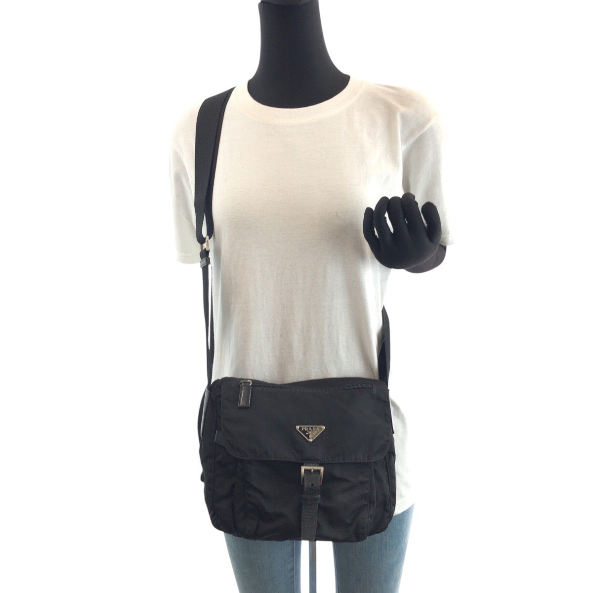 PRADA Shoulder Bag Nylon Black SilverMetal Test Triangle With logo