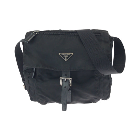 PRADA Shoulder Bag Nylon Black SilverMetal Test Triangle With logo