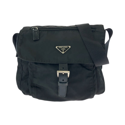 PRADA Shoulder Bag Nylon Black SilverMetal Test Triangle With logo