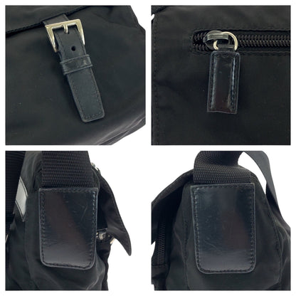 PRADA Shoulder Bag Nylon Black SilverMetal Test Triangle With logo