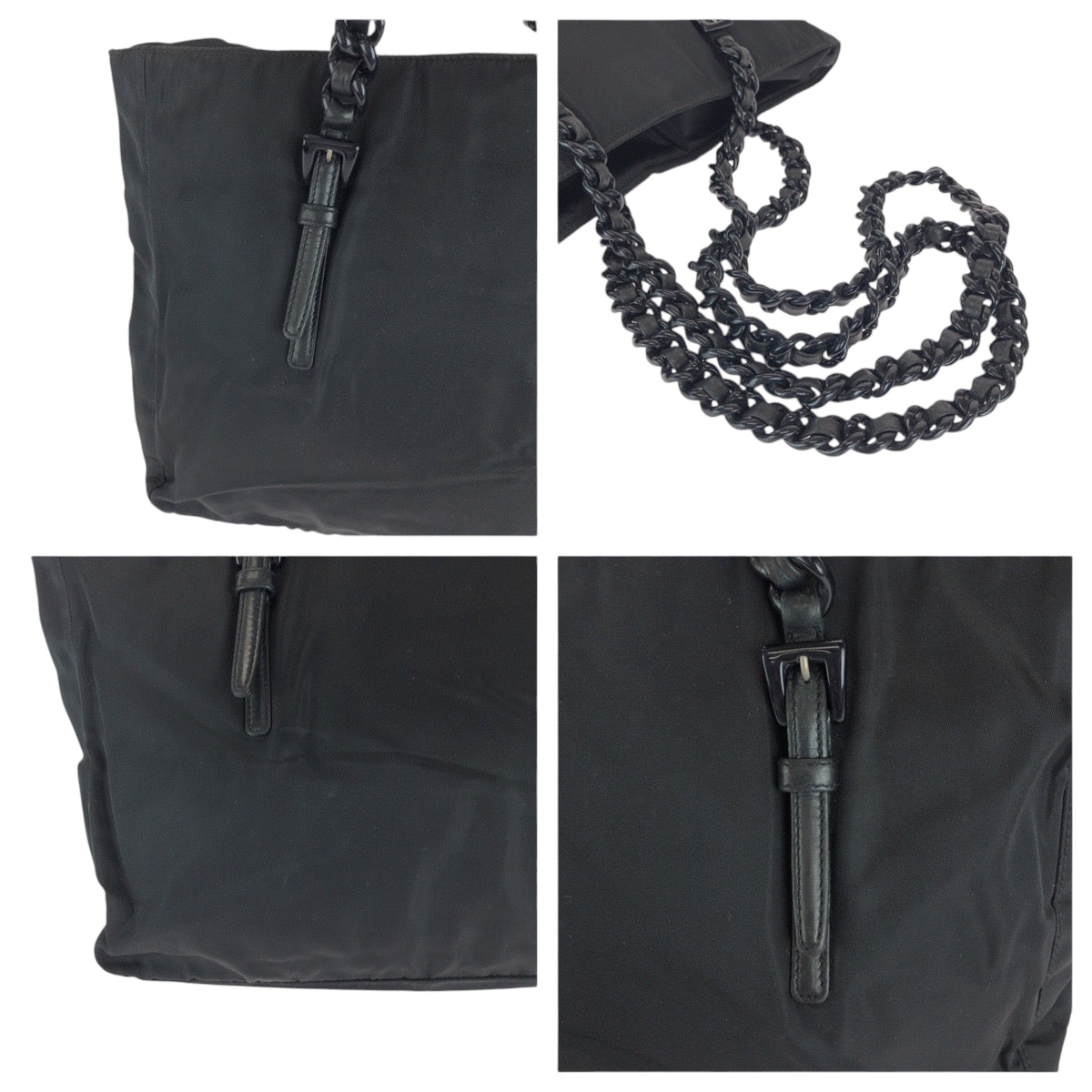 PRADA Tote Bag B7404 Nylon Black SilverMetal Test Triangle With logo Plastic Chain