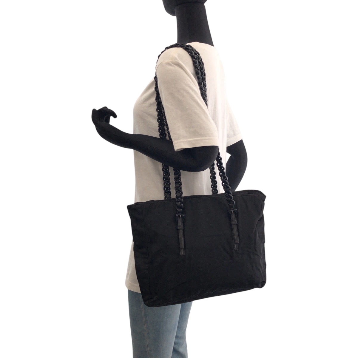 PRADA Tote Bag B7404 Nylon Black SilverMetal Test Triangle With logo Plastic Chain