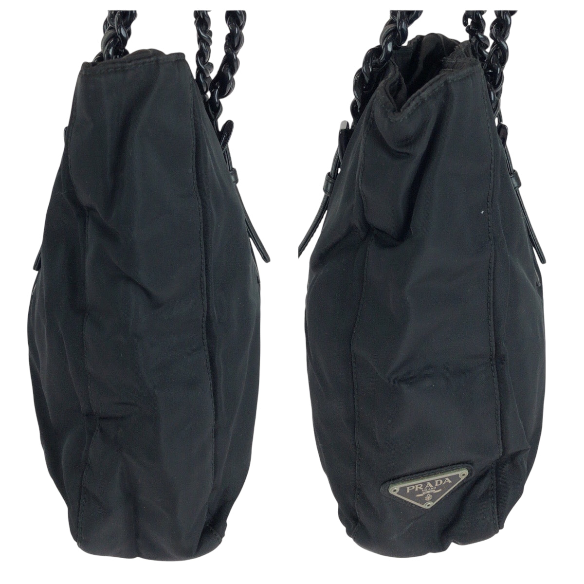 PRADA Tote Bag B7404 Nylon Black SilverMetal Test Triangle With logo Plastic Chain