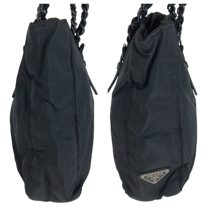 PRADA Tote Bag B7404 Nylon Black SilverMetal Test Triangle With logo Plastic Chain