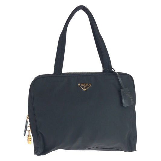 PRADA Tote Bag Nylon Black GoldMetal Test Triangle With logo