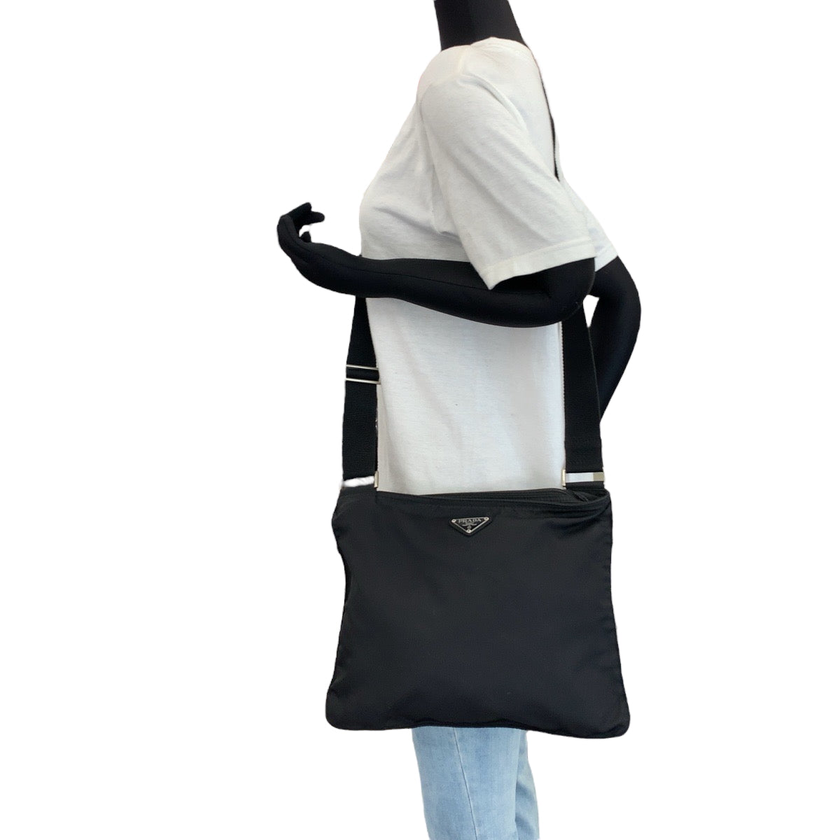 PRADA Shoulder Bag Nylon Black SilverMetal Test Triangle With logo