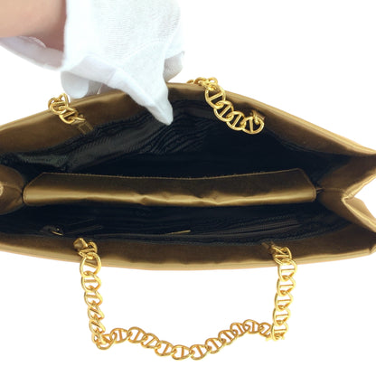 PRADA Tote Bag Satin Gold Metal