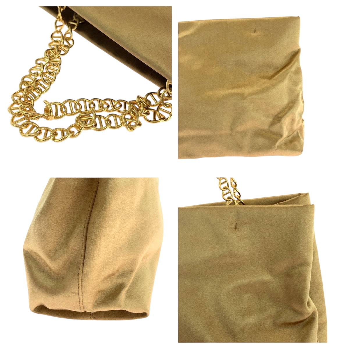 PRADA Tote Bag Satin Gold Metal