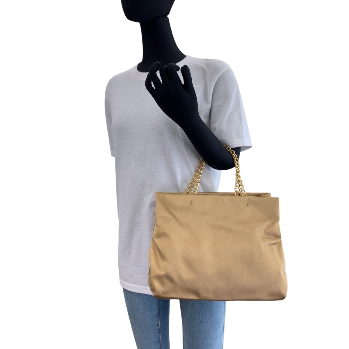 PRADA Tote Bag Satin Gold Metal