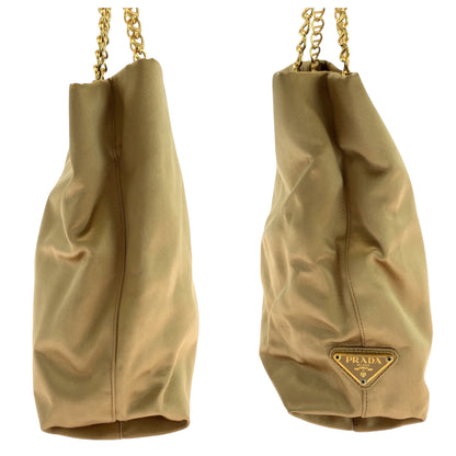 PRADA Tote Bag Satin Gold Metal