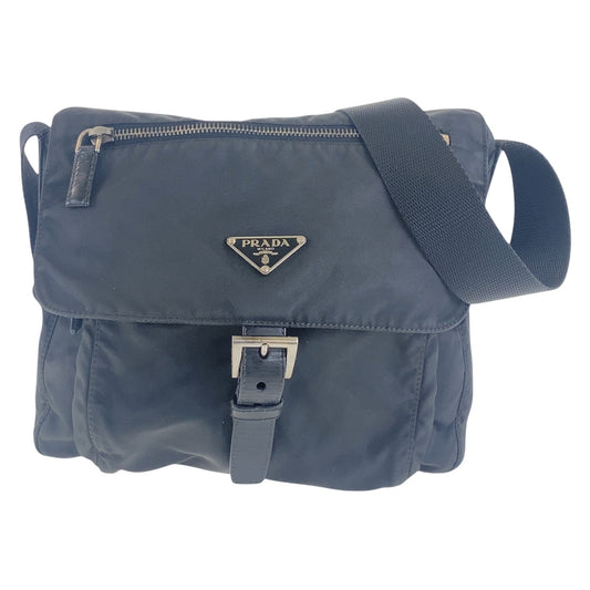 PRADA Shoulder Bag Nylon Black SilverMetal Test Triangle With logo