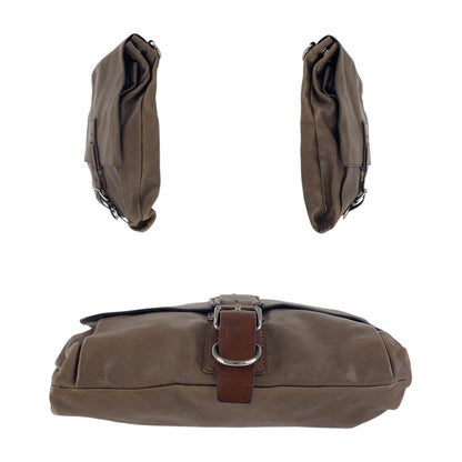 PRADA Shoulder Bag leather Brown Silver Metal