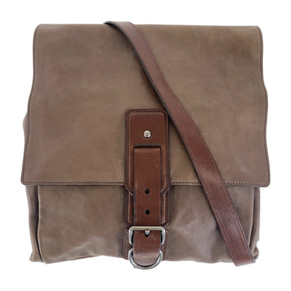 PRADA Shoulder Bag leather Brown Silver Metal