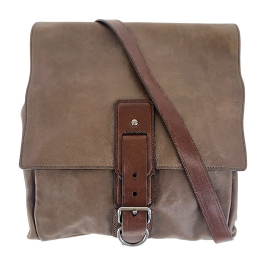 PRADA Shoulder Bag leather Brown Silver Metal