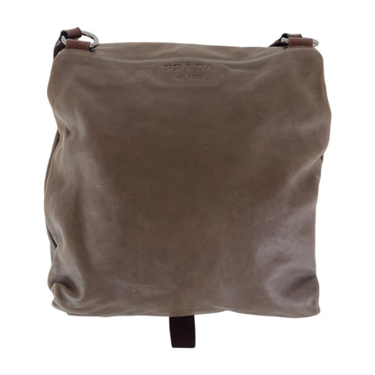 PRADA Shoulder Bag leather Brown Silver Metal