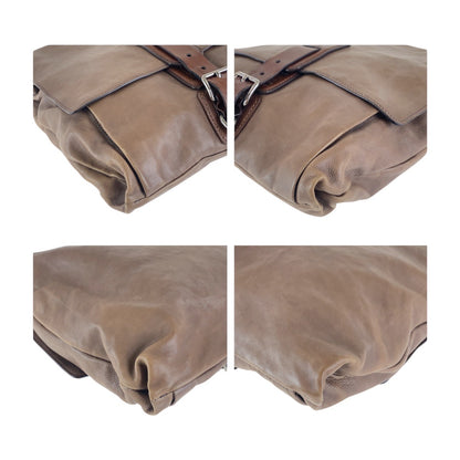PRADA Shoulder Bag leather Brown Silver Metal