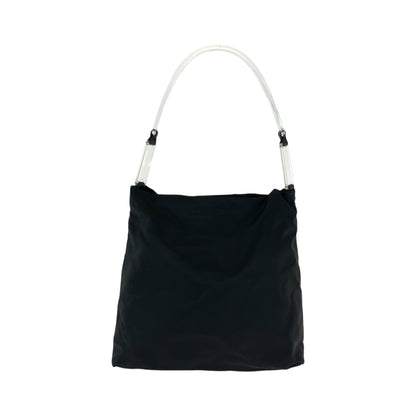 PRADA Shoulder Bag Nylon Black SilverMetal Clear Test Triangle With logo