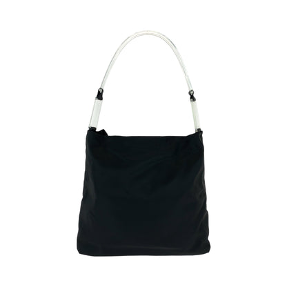 PRADA Shoulder Bag Nylon Black SilverMetal Clear Test Triangle With logo