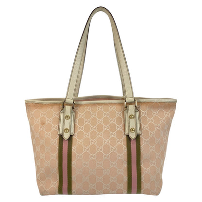 GUCCI Tote Bag 137396 GG canvas Pink Ivory Gold Metal Sherry line
