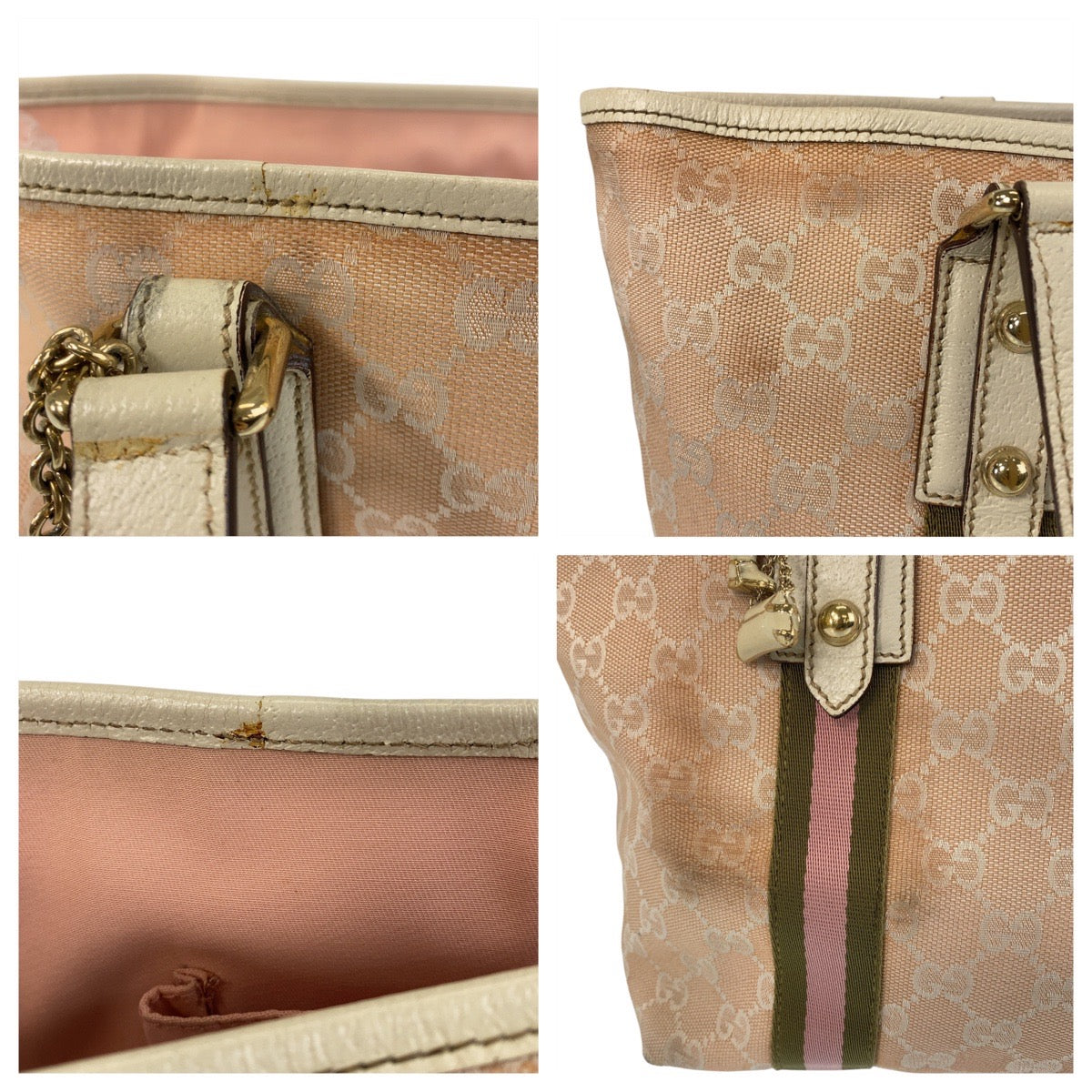 GUCCI Tote Bag 137396 GG canvas Pink Ivory Gold Metal Sherry line