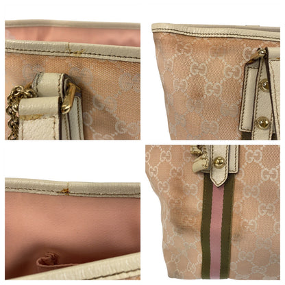 GUCCI Tote Bag 137396 GG canvas Pink Ivory Gold Metal Sherry line