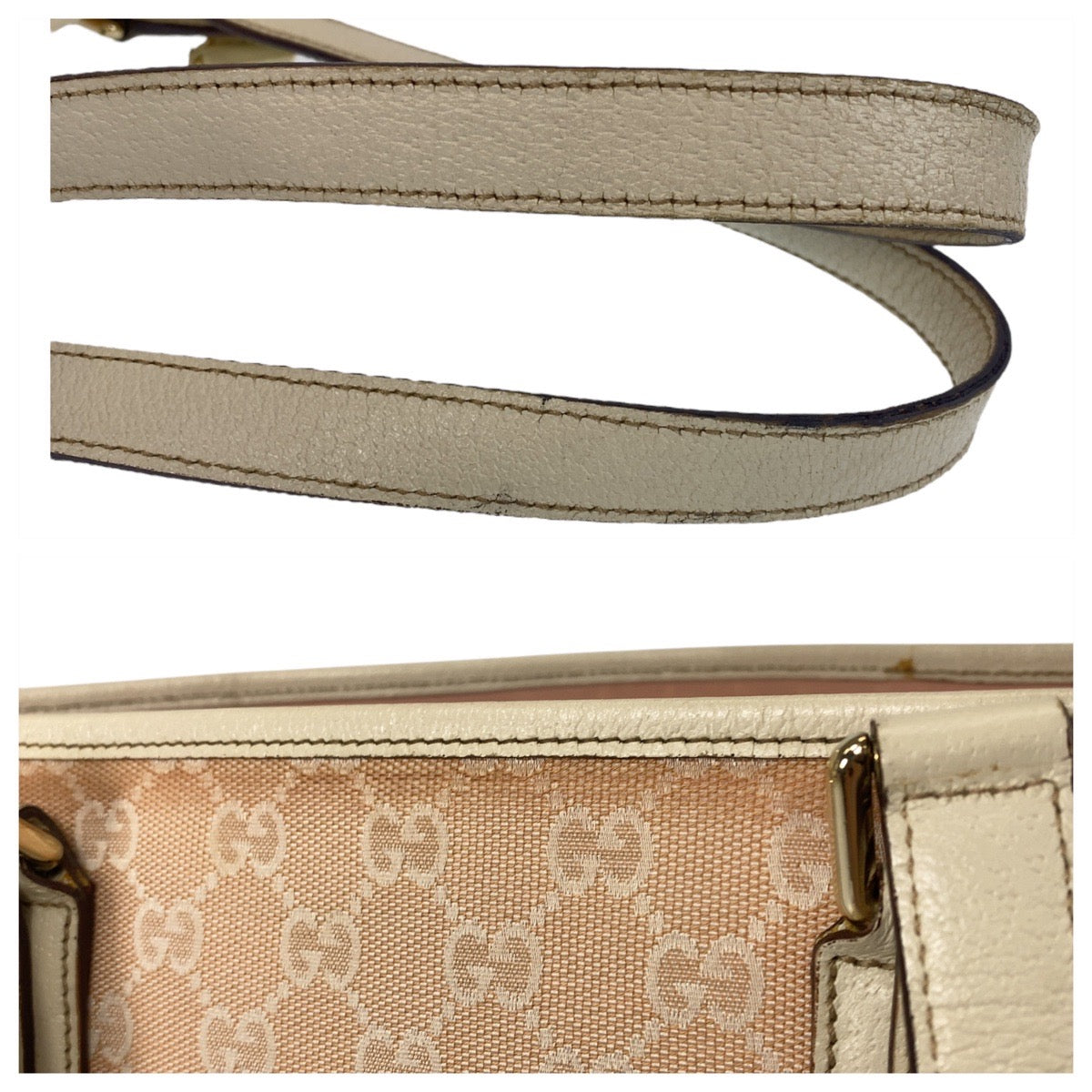 GUCCI Tote Bag 137396 GG canvas Pink Ivory Gold Metal Sherry line