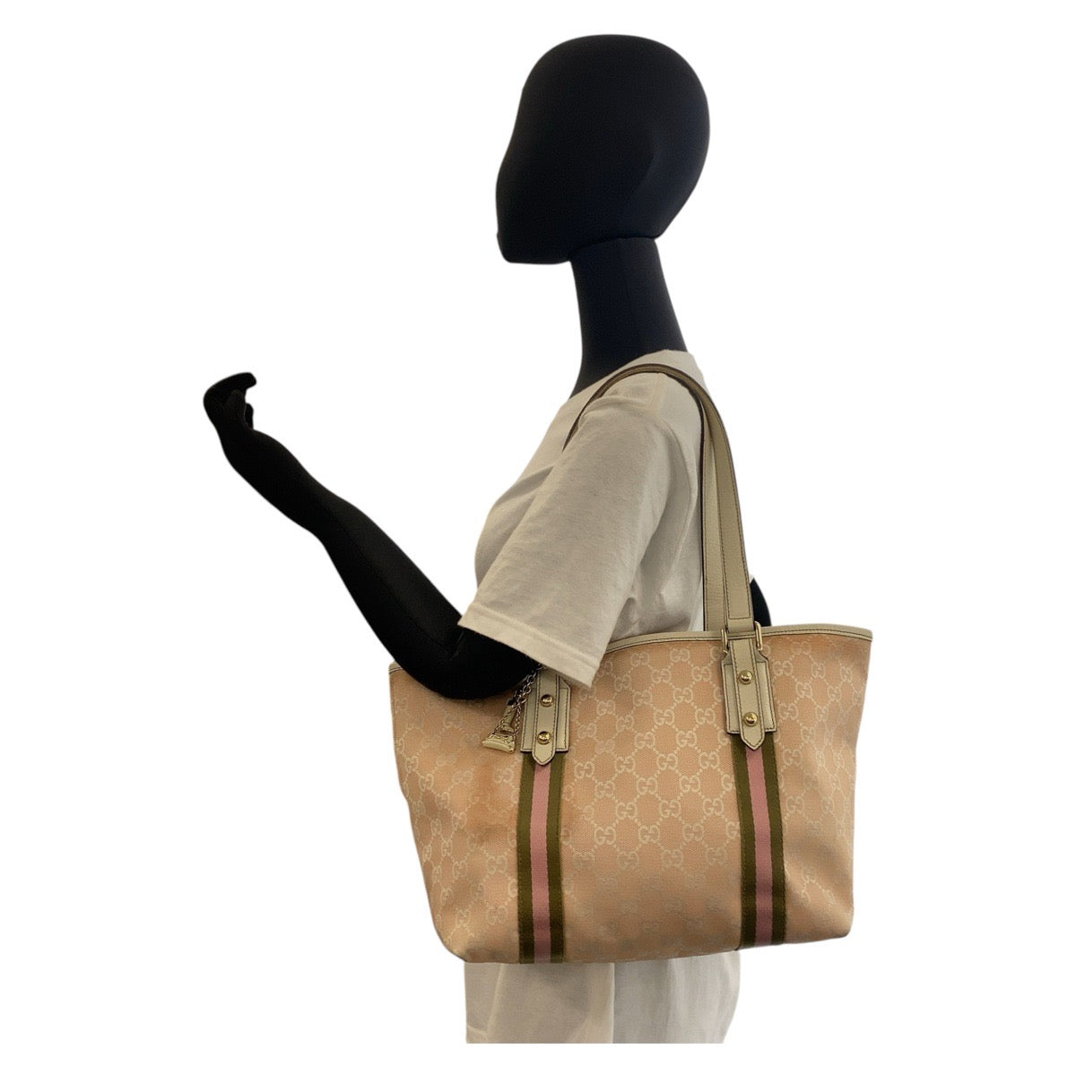 GUCCI Tote Bag 137396 GG canvas Pink Ivory Gold Metal Sherry line
