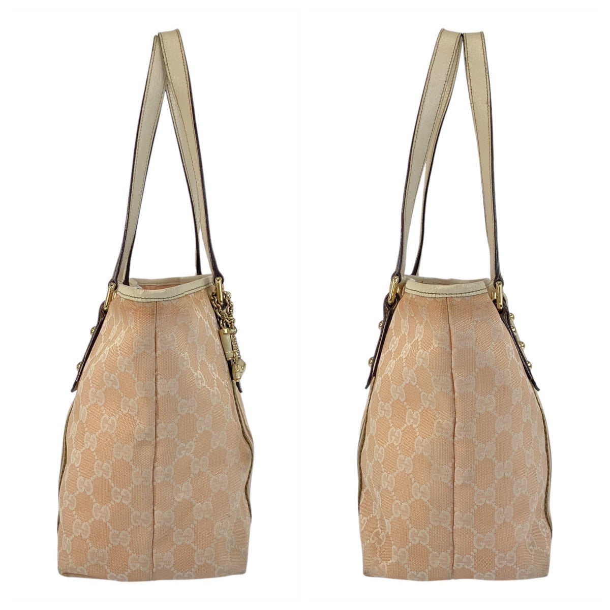 GUCCI Tote Bag 137396 GG canvas Pink Ivory Gold Metal Sherry line