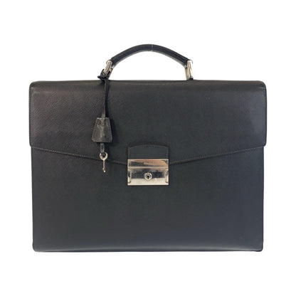 PRADA Business bag leather Black SilverMetal Safiano