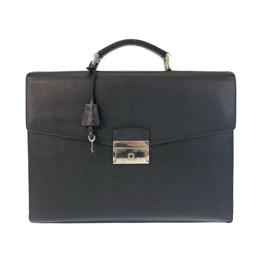 PRADA Business bag leather Black SilverMetal Safiano