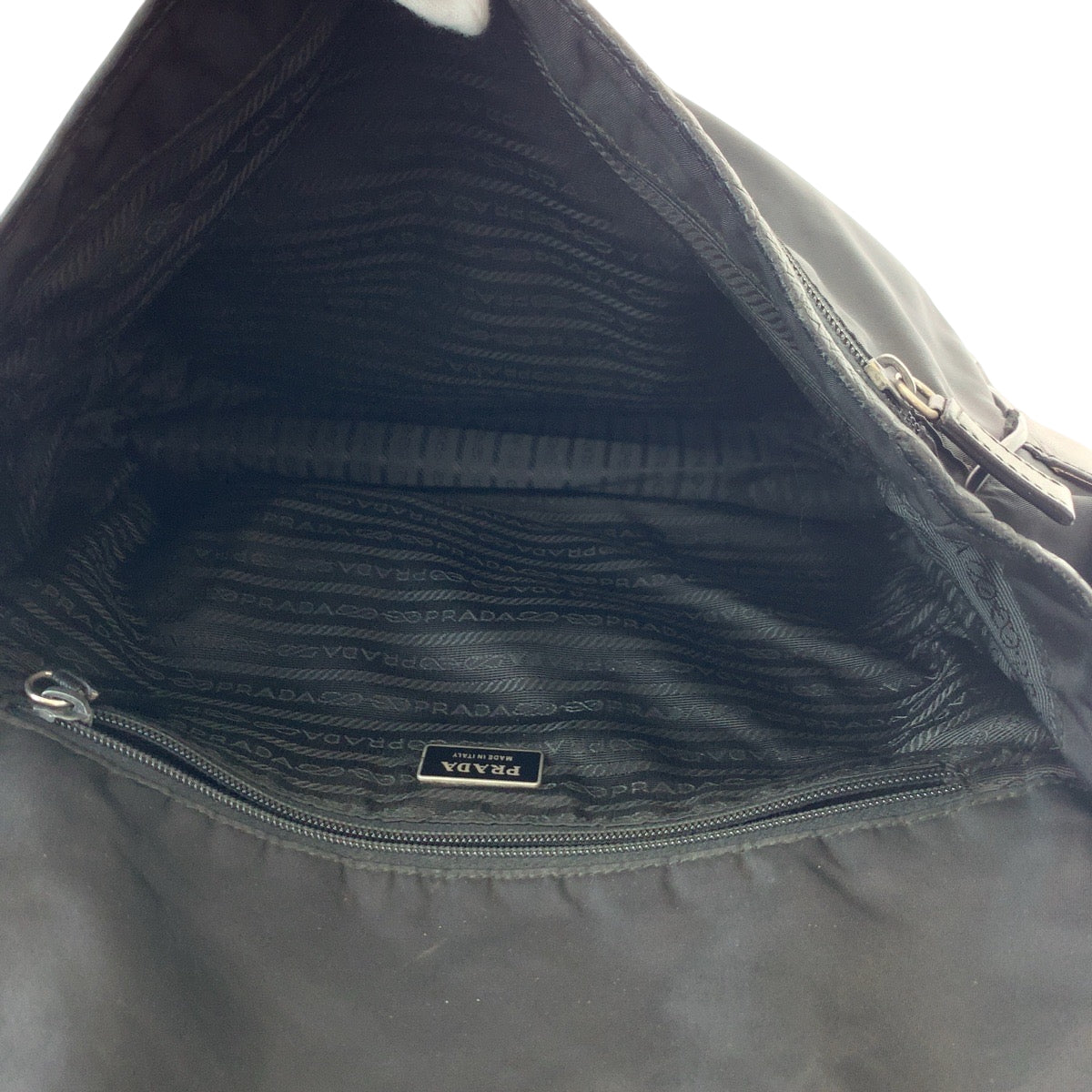 PRADA Shoulder Bag V158 Nylon Black SilverMetal Test Triangle With logo