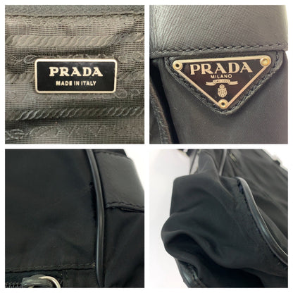 PRADA Shoulder Bag V158 Nylon Black SilverMetal Test Triangle With logo