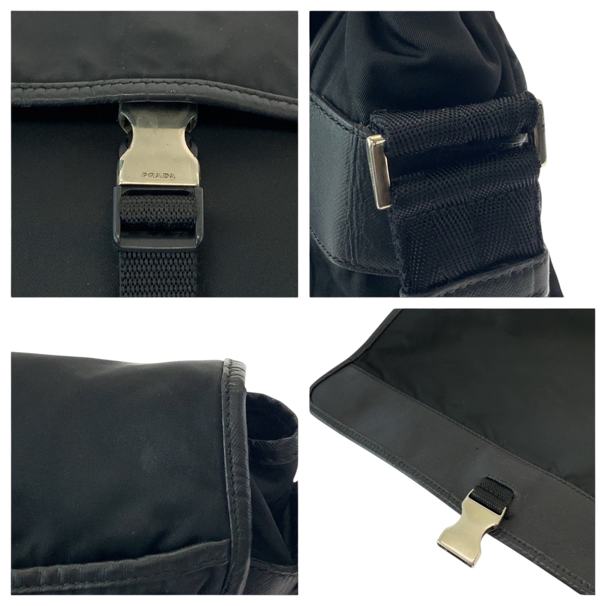 PRADA Shoulder Bag V158 Nylon Black SilverMetal Test Triangle With logo