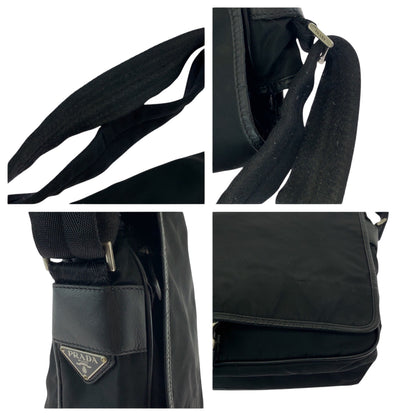 PRADA Shoulder Bag V158 Nylon Black SilverMetal Test Triangle With logo