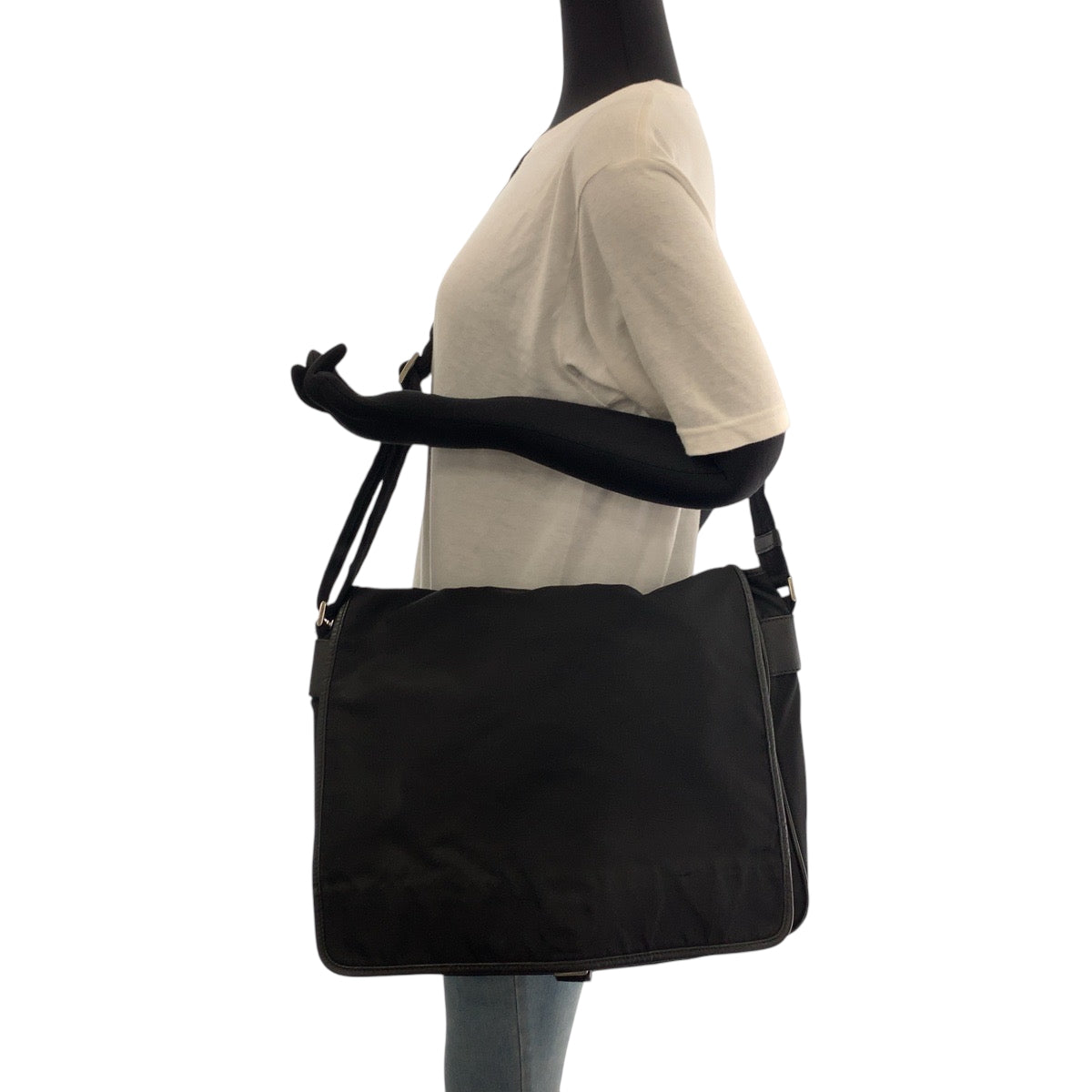 PRADA Shoulder Bag V158 Nylon Black SilverMetal Test Triangle With logo