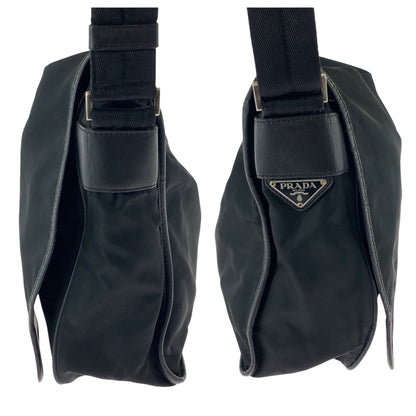 PRADA Shoulder Bag V158 Nylon Black SilverMetal Test Triangle With logo