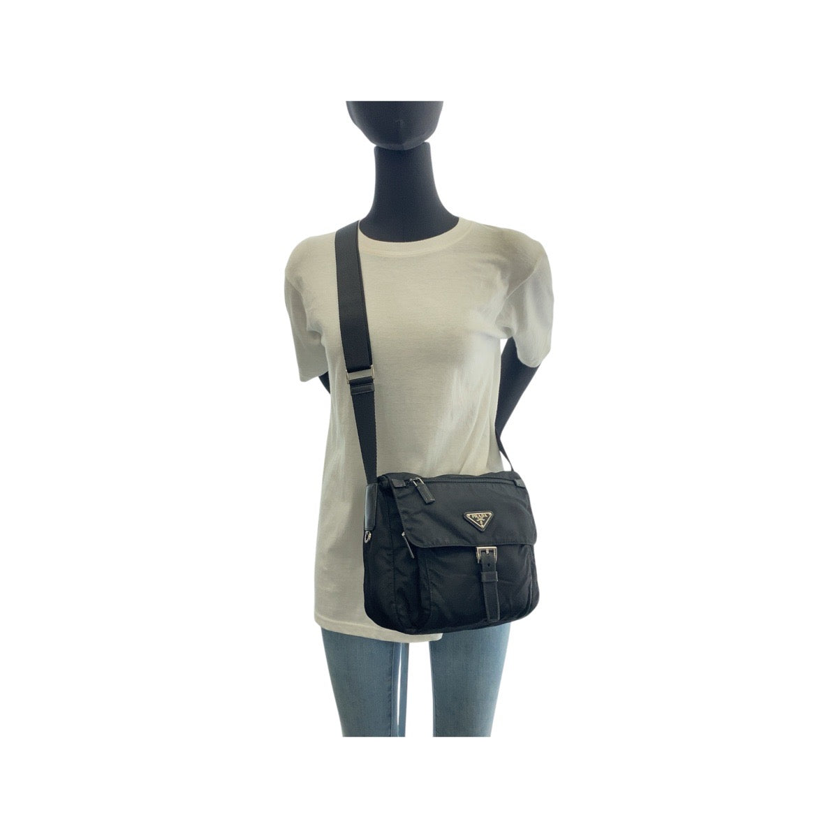 PRADA Shoulder Bag Nylon Black SilverMetal Test Triangle With logo